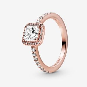 Pandora Square Sparkle Halo Ring Rose Gold Size 6